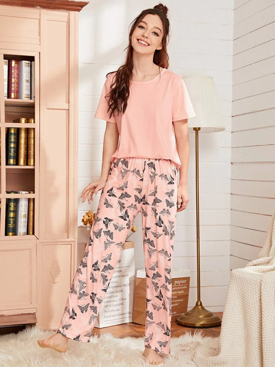 Baby Pink With Butterfly Printed Night Suit