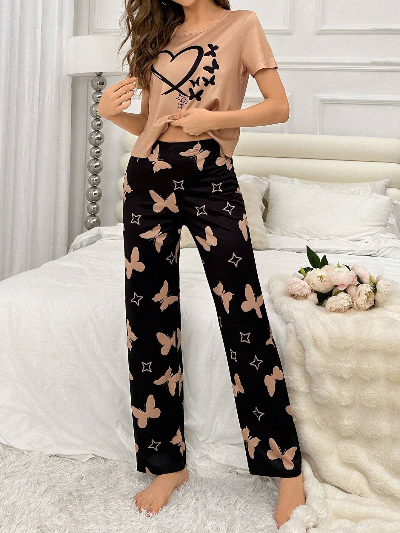 Heart and Butterfly Printed Night Suit