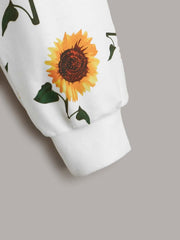 Winter Fleece Fabric Sunflowers Printed Sweatshirt For Women