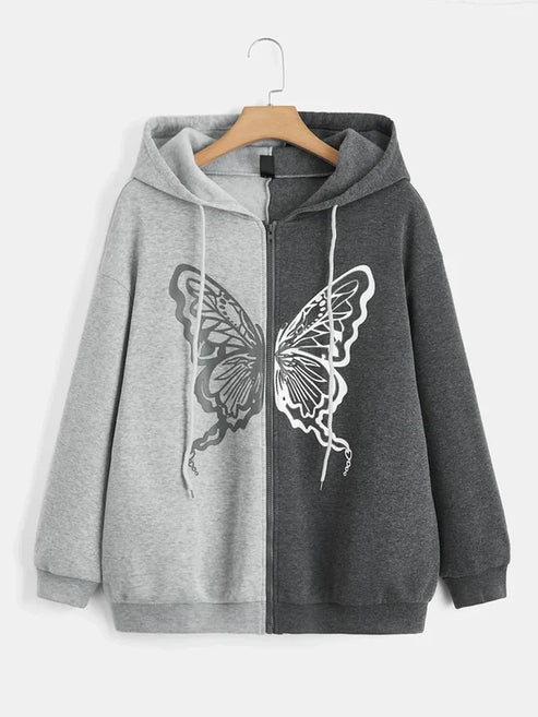 Butterfly Printed Zipper Hoodie