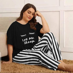 Black Let Me sleep Printed  Night Suit