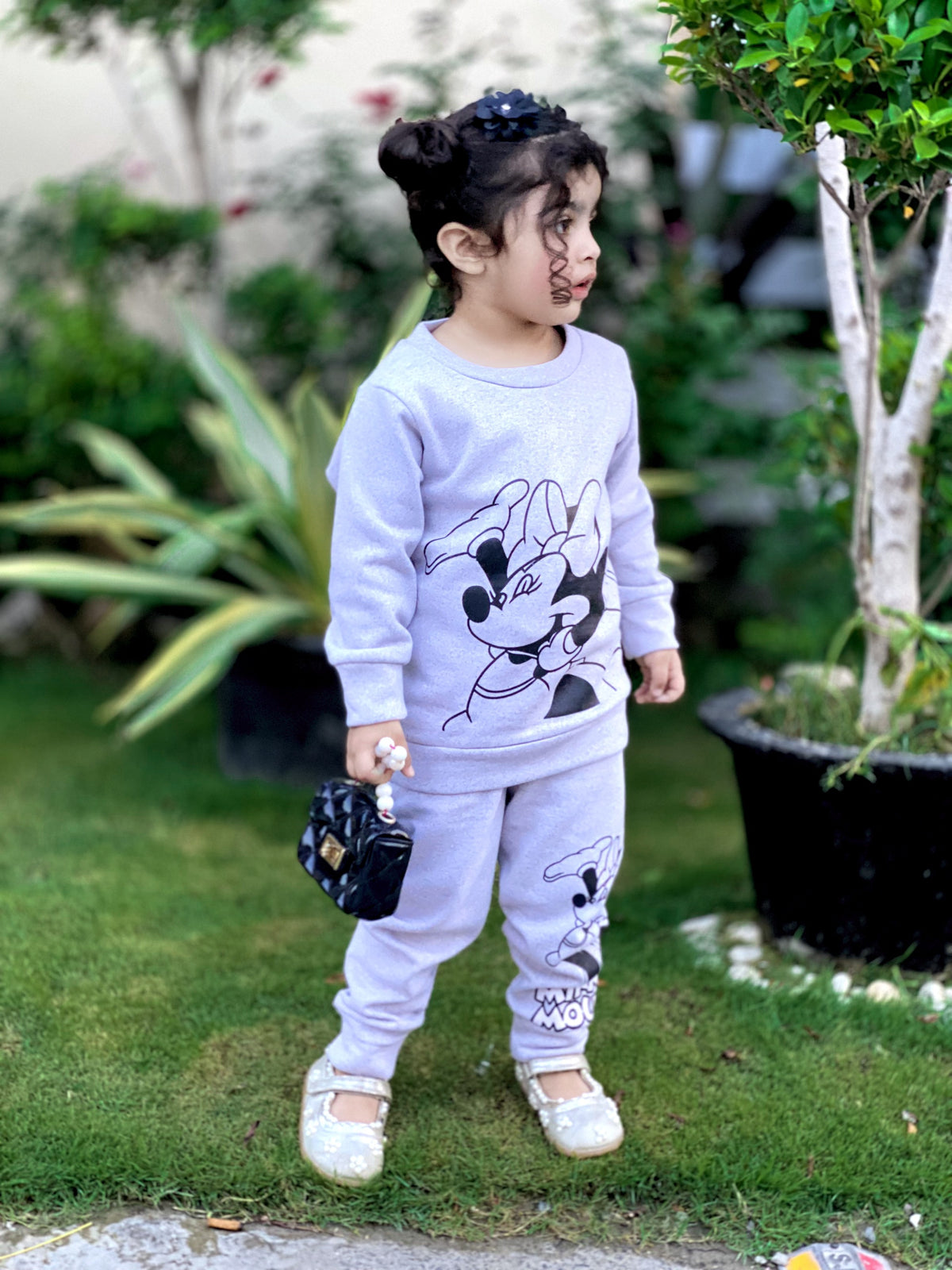 Grey mini Mouse  Printed Kids Winter Suit