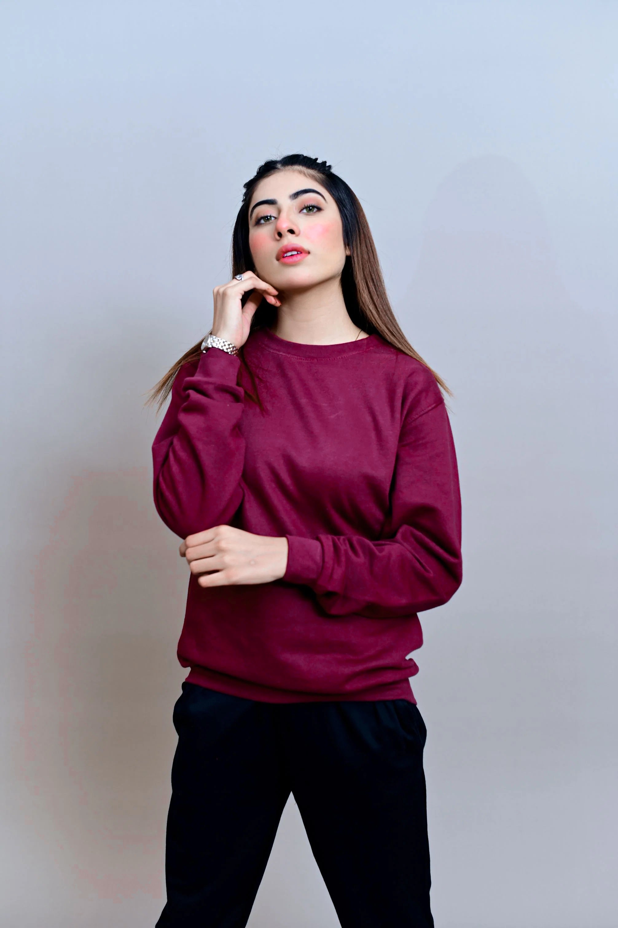 Winter Fleece Fabric Basic Sweatshirt For Women