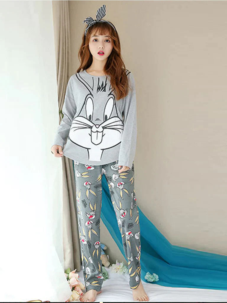 Gray Bugs Printed  Night Suit