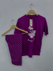 Purple Butterfly Printed  Night Suit