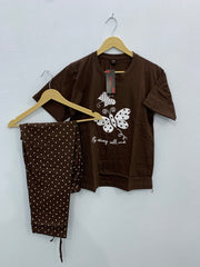 Brown Butterfly Printed Night Suit