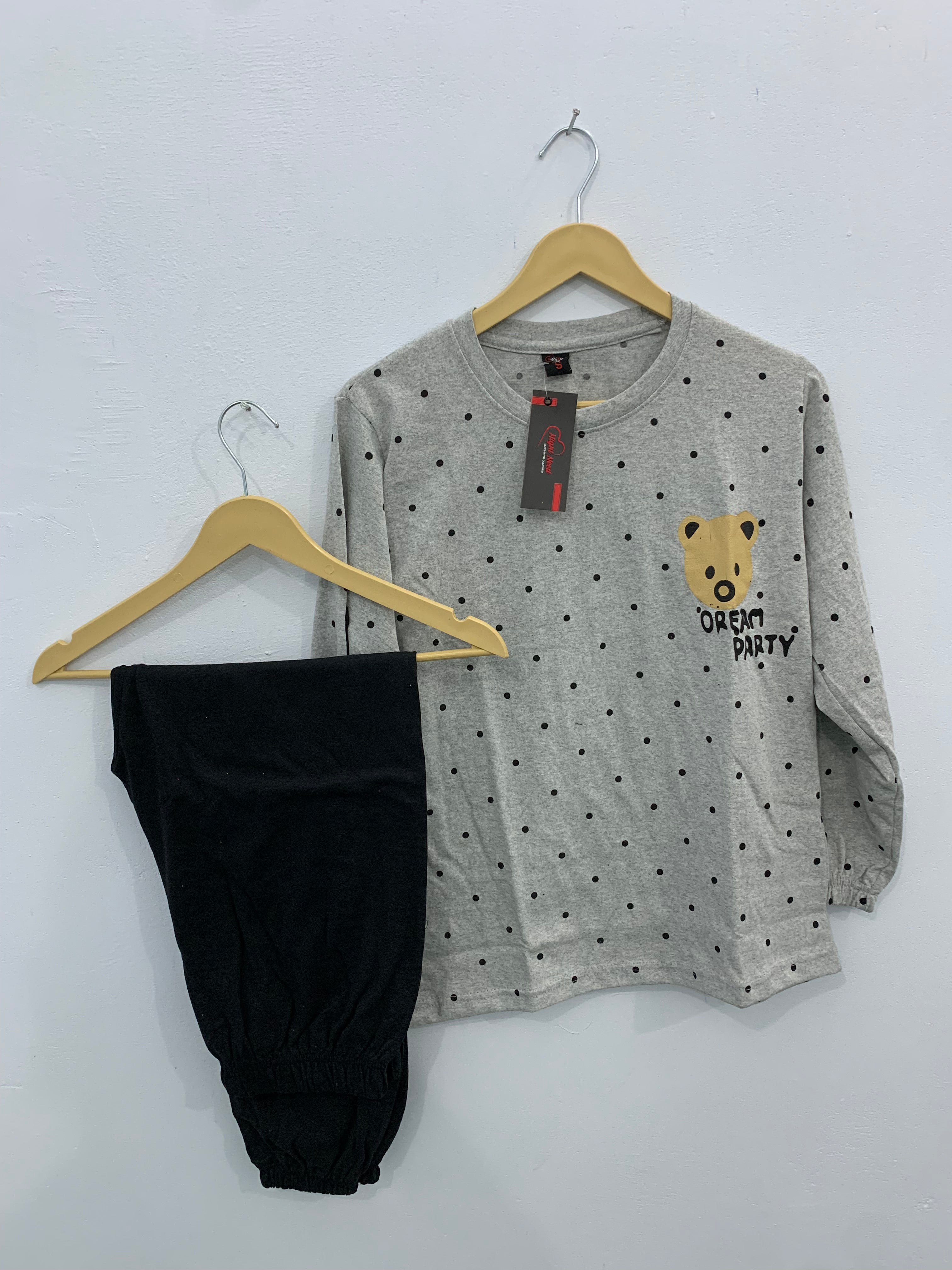 Grey Bear Printed  Night Suit