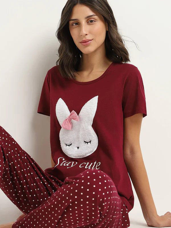 Stay Cute Printed Night Suit