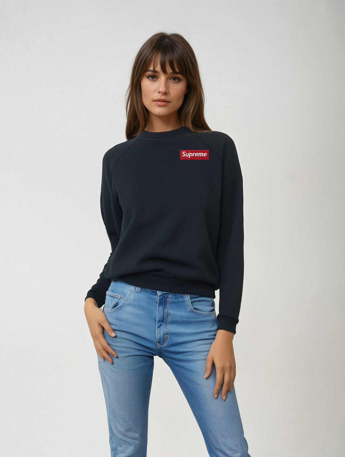 Winter Fleece Fabric Supreme Drop Shoulder Sweatshirt For Women