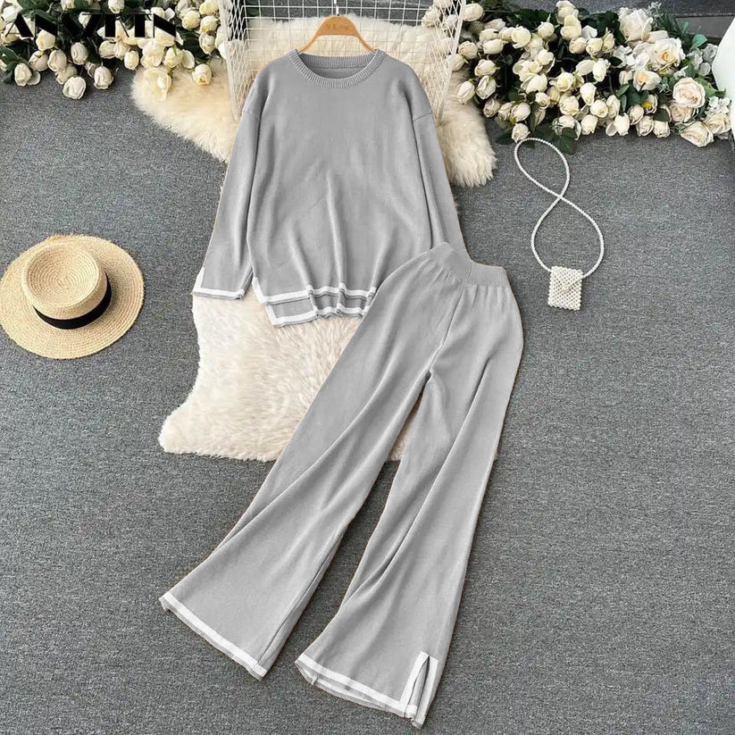 Winter Fleece Fabric Slit Full Sleeve With Palazzo 2 Pieces Co-Ord Sets For Women