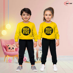 Fleece Fabric Yellow High Five Printed Kids Winter Suit ( Each )