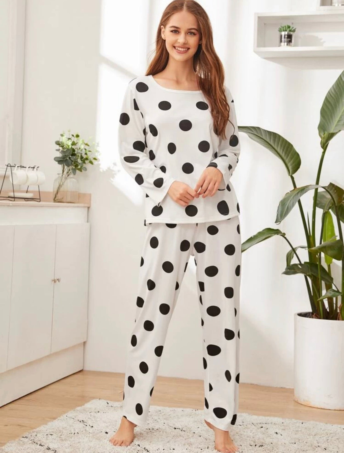 Black and White Doted Printed Night Suit