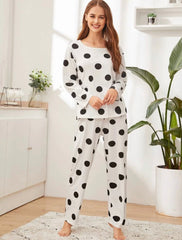 Black and White Doted Printed Night Suit