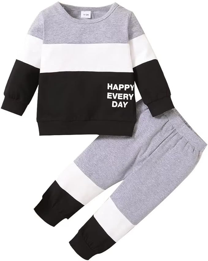 Fleece Fabric Grey & Black Panel Happy Everyday Printed Kids Winter Suit ( Each )