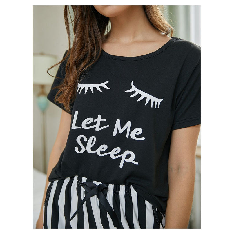 Black Let Me sleep Printed  Night Suit