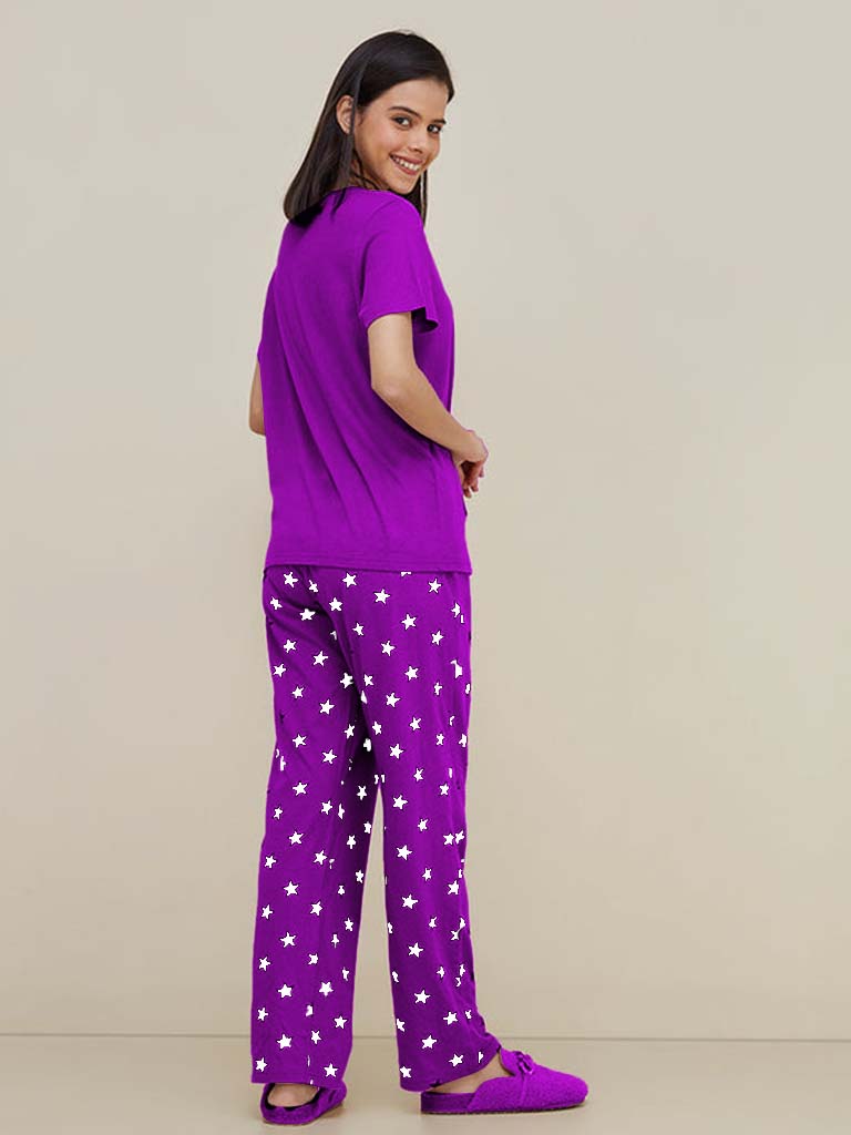 Purple Love Sleep Printed  Night Suit