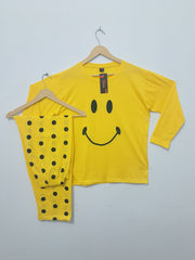 Yellow Smiley Printed Night Suit